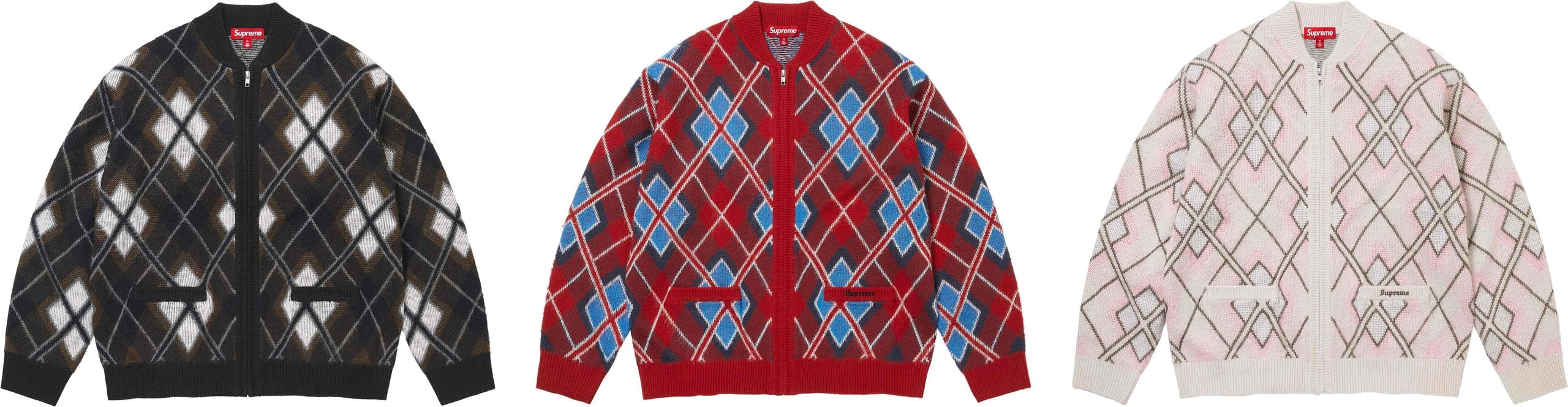 Brushed Argyle Zip Up Cardigan